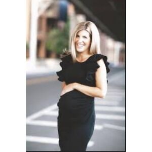 More of Me‎ Maternity Dress Ruffle Sleeves Ruched Bodycon Black Size M